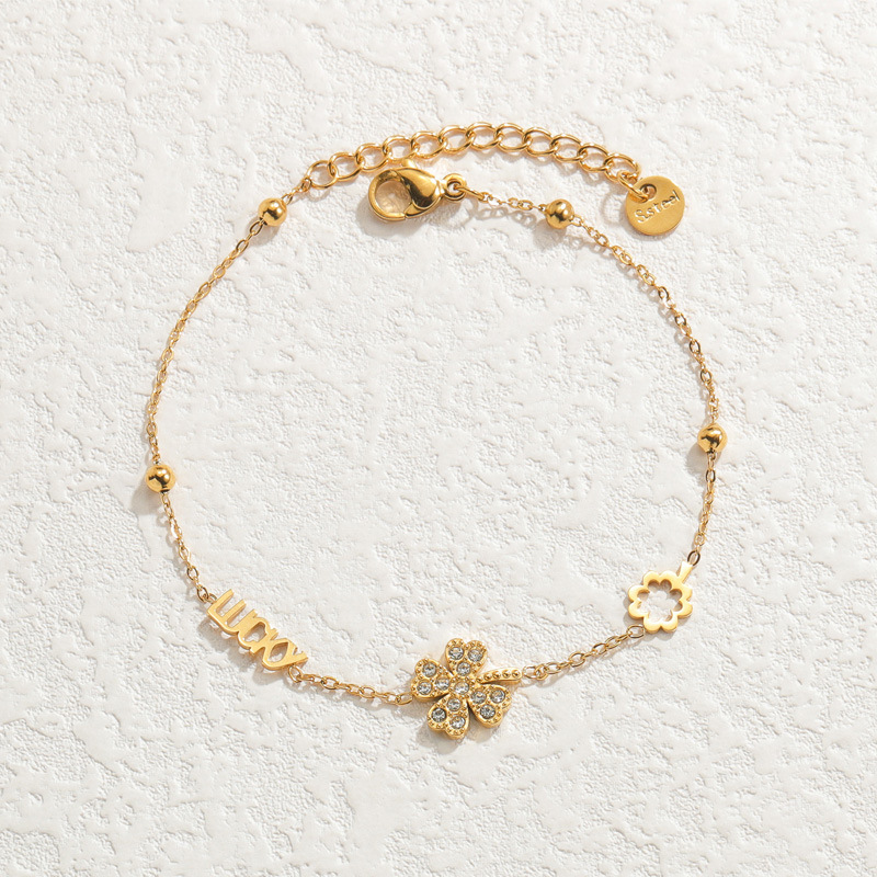 1 Piece Simple Classic Style Four-leaf clover Shape Stainless Steel  Gold Color Women's Charm Bracelet 